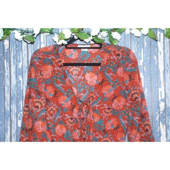 The Hanger Ladies Boho Maroon Shorts Romper Size M Long Sleeve Lined Lace Up - Picture 2 of 9